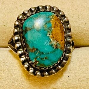 Vtg Native American NAVAJO Sterling Silver green  Turquoise Ring Sz 6  OLD PAWN